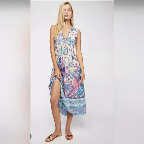 Spell & The Gypsy Siren Song Mermaid Midi Dress Size Medium Boho Gypsy Flowy - Picture 1 of 16